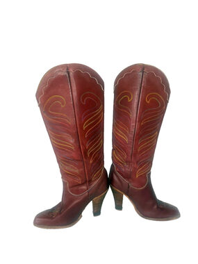 Vintage 70s Zodiac Leather Tall Leather Campus Boots 7.5 M Hippie Boho